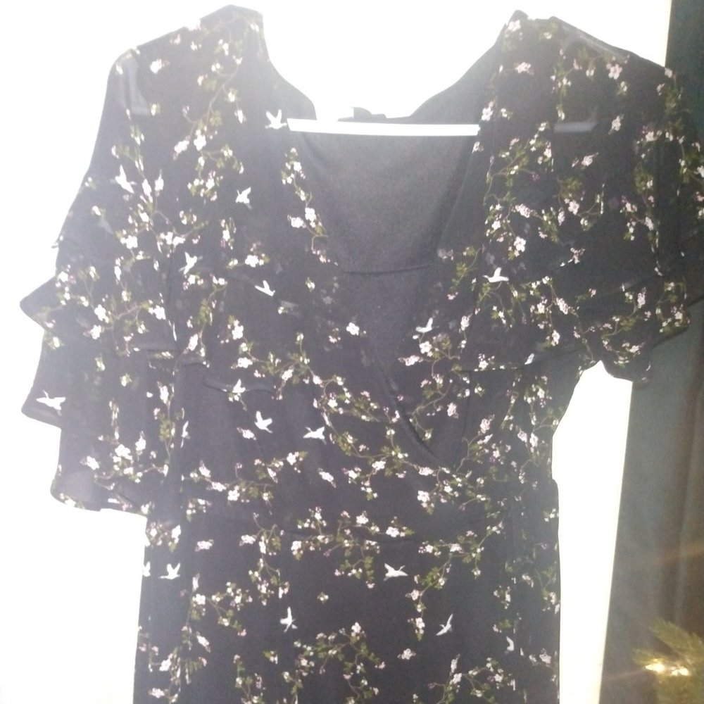 Black Floral faux wrap dress
